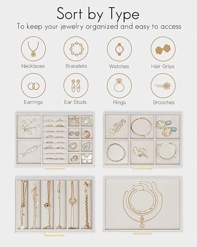 Vlando 4 Layer Jewelry Box for Women, Glass Lid Jewelry Organizer with 4 Drawers for Necklaces Rings Earrings Bracelets - Cloud White thumbnail 4