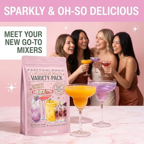 Practical Magic Sparkly Cocktail Mixers Variety Pack w/ Edible Glitter for Drinks, Makes 16 Craft Mix Midnight Margarita & Moon Magic Martinis, Shimmer Pearlescent Luster Dust, Non-Alcoholic Mocktails thumbnail 8