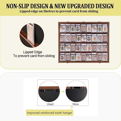Temgee 36 CardBaseball Card Display Case - Lockable Sports Graded Card Display Case Wall Mount with UV Protection Acrylic Door for Baseball Basketball Football Hockey Trading Card Collection - Walnut thumbnail 4