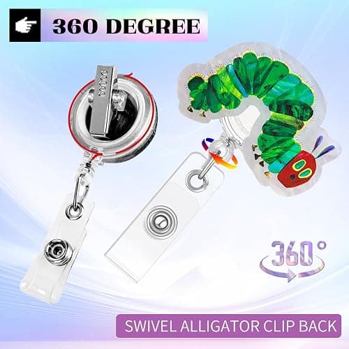 The Very Hungry Caterpillar Badge Reel, Funny Badge Reels Retractable, Name Badge Holder Reel ID Clip, Cute Animal Pediatric Decorative for RN LPN CNA MA Medical Worker Teacher Nurse Badge Accessories thumbnail 2