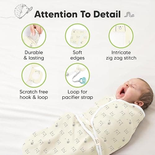 3-Pack Organic Baby Swaddle Sleep Sacks - Swaddles for Newborns, Infant 0-3 Months, Baby Girls, Boys, Soft & Snug Newborn Sleep Sack, Nursery Swaddling Blankets, Easy to Use (Bumble Bear) thumbnail 8