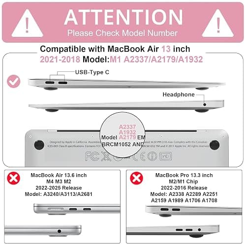 B BELK Compatible with MacBook Air 13 inch Case 2021 2020 2019 2018 M1 A2337 A2179 A1932 Touch ID,Plastic Laptop Hard Shell+2 Keyboard Cover+Screen Protector for MacBook Air 13.3 inch Case,Pink Marble thumbnail 2
