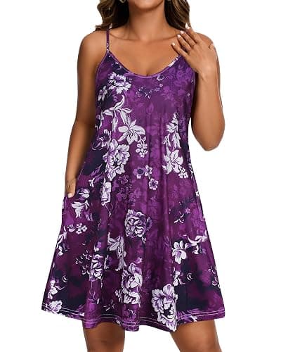 JOELLYUS Womens Spaghetti Strap Dress Summer Dresses Beach Cover Ups Casual Sundresses with Pockets thumbnail 3
