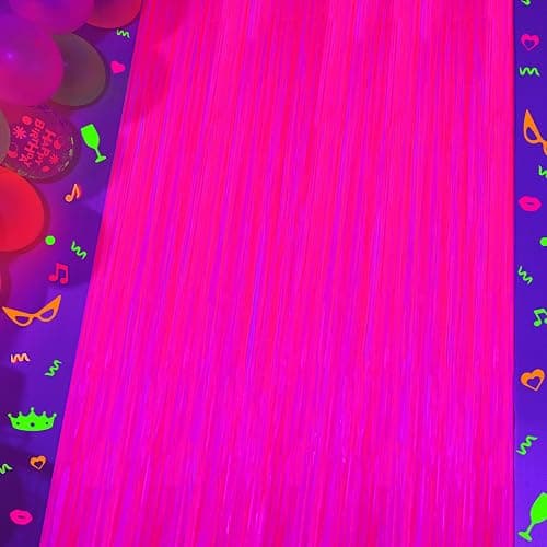 Mega-L Glow in The Dark Party Supplies, 2 Pack Neon Party Decorations 3.3 x 6.6 ft Fluorescent Macaron Fuchsia Tinsel Foil Fringe Curtains, Photo Booth Prop Backdrop Streamer, Birthday Party Decor thumbnail 8