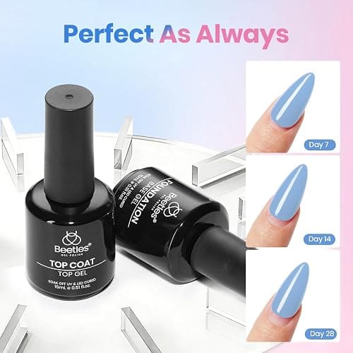 Beetles 2 Pcs 15ml No Wipe Gel Top Coat and Base Coat Set | Long Lasting Soak Off LED Nail Lamp Gel Base Top Coat Stay Lock Shine Duo Finish Nail Art Design Manicure Gifts for Women thumbnail 5