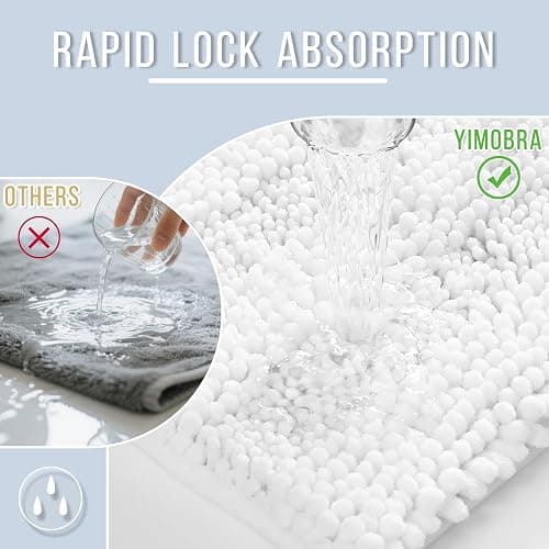 Yimobra Bathroom Rug Mat, Non Slip and Super Absorbent Bath Mat, Machine Washable Quick Dry, Ultra Plush Chenille Shower Rugs for Bathroom Floor Sink Tub and Shower Outside, White, 24 x 17 thumbnail 4