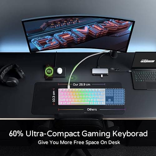 RK ROYAL KLUDGE RK61 60% Gaming Keyboard, Wired RGB Mechanical Keyboard with No-Conflict 61 Keys, Hot Swappable PC Game Keyboards for Windows Mac, Quiet Red Switch-White thumbnail 6