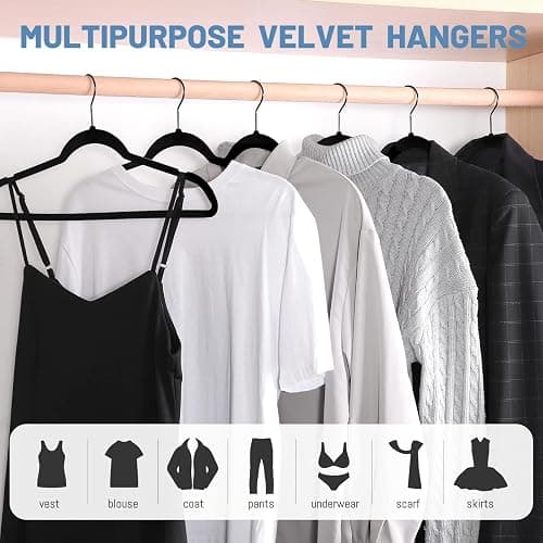 HOUSE DAY Black Velvet Hangers 60 Pack, Velvet Clothes Hangers Non Slip Felt Hangers, Heavy Duty Coat Hangers for Closet, Ultra Slim Hangers Black Hangers Space Saving Hangers for Suits, Shirt - 60 Pack - Black thumbnail 3