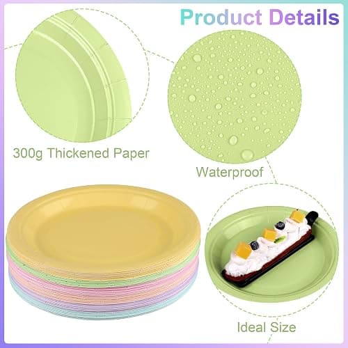 Breroa 72 Pcs Pastel Paper Plates 7 Inch Bulk Pastel Plates Disposable | Dessert Plates Heavy Duty Solid Color Paper Plates Table Decors Party Supply for Birthday Party, Dinner Table, Wedding thumbnail 4