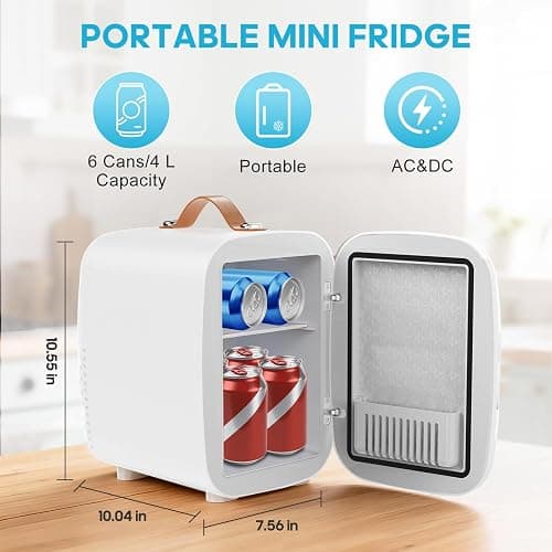 DUMOS Mini Fridge for Bedroom, 4L Compact Personal Fridge Cooler For Skincare, Drinks, And Snacks, Fits 6 Cans, Mini Refrigerator with 110V Ac/12V Dc, Ideal For Car, Dorm, White thumbnail 2