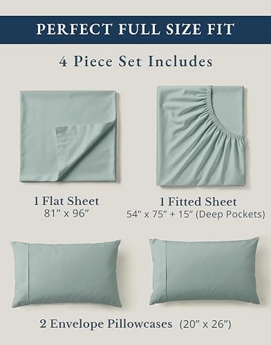 LANE LINEN Full Size Bed Sheet Set 100% Organic Cotton Soft - French Blue | Full Sheets In GOTS Certified Organic Cotton Percale - Crisp Cool Percale Weave, Great For Gifting, Best-Value Organic Cotton thumbnail 4