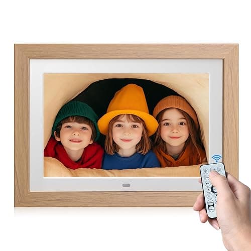 10" Digital Picture Frame with Remote Control, 1280 * 800 IPS Full View Ultra Clear Screen, Removable Wooden Frame, Share Videos Photos Send Wishes Auto-Rotate Slideshow Non-WiFi - Image 1