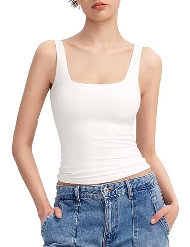 PUMIEY Women's Square Neck Tank Top Sleeveless Double Lined Basic Tops Sharp Collection - Image 1