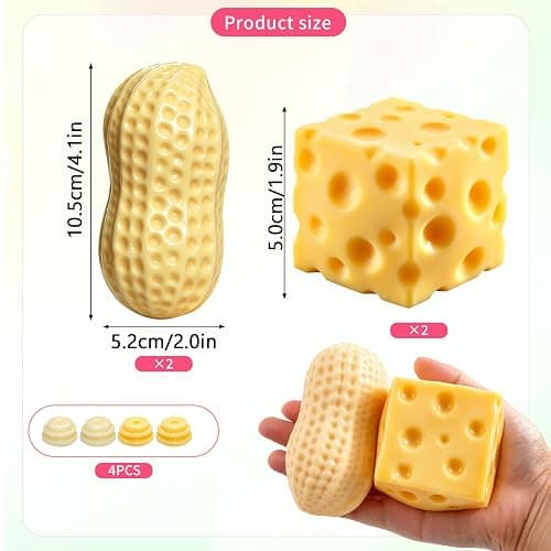 4PCS Cheese Squishy Skin, TPR Fillable Peanut Empty Squishy Skin with Plugs | DIY Peanut & Cheese Empty Squishies Skins, Food Squishies, Adult Stress Relief Supplies For Handmade Squeeze Balls thumbnail 3