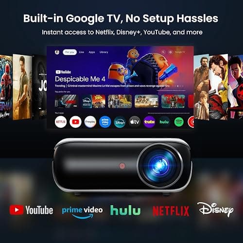 Official Licensed Google TV Smart Projector, HAPPRUN 4K UHD Home Theater with Dolby Sound, Wi-Fi & Bluetooth, Built-in Streaming Apps, Compatible with Games Consoles & Smartphone, Indoor & Outdoor Use thumbnail 2