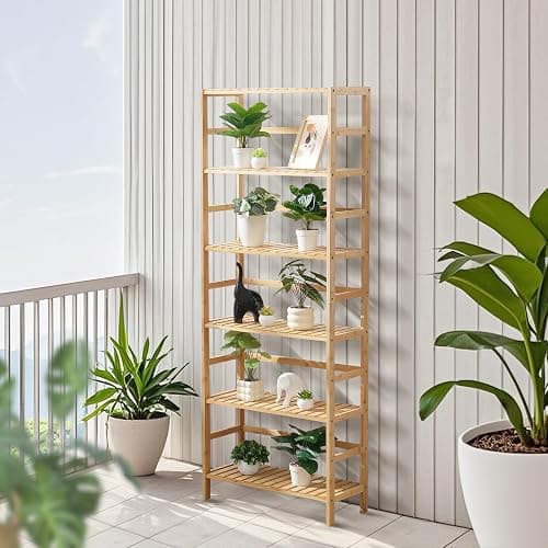 VEVOR 6-Tier Bamboo Shelf, Open Wood Bookshelf, Display Storage Rack Organizer, Freestanding Flower Plant Stand, Multifunctional Bamboo Bookshelf Ideal for Bathroom, Bedroom, Office, Study, Natural thumbnail 2