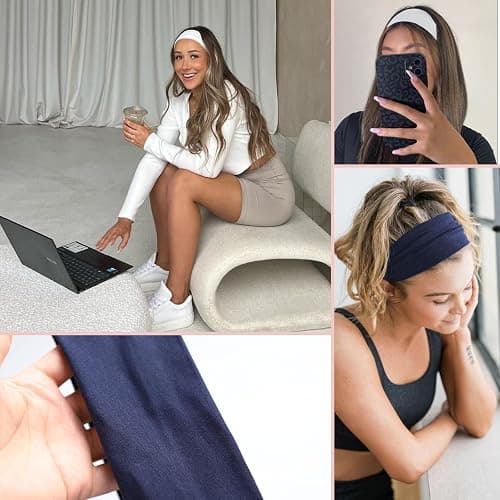 MLMOMVME 6 Pcs Headbands for Women Hair Cotton Headband Non-slip Stretchy Elastic Head Wrap Holder Hair Accessories White Navy Blue Color thumbnail 5