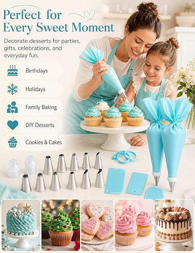 Reusable Piping Bags and Tips Set, 21-Piece Cake and Cupcake Decorating Kit | Reusable piping bags pair with 12 icing tips, couplers and scrapers for precise frosting and easy cake or cupcake decorating. thumbnail 8