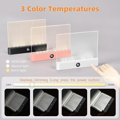 Book Light for Reading in Bed at Night, Rechargeable Smart LED Flat Book Light with dimmable 3 Colors & Timer, Glow Panel Night Reader, Clear Book Full Page Light Illuminator (White) thumbnail 6