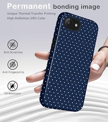 Amzfield Compatible with iPhone 16e Case Cute Polka Dot Aesthetic Retro Design for Women Girls Fall Simple Chic Girly Pretty Dual Layer Hybrid Protection Elegant Case, Navy Blue thumbnail 2