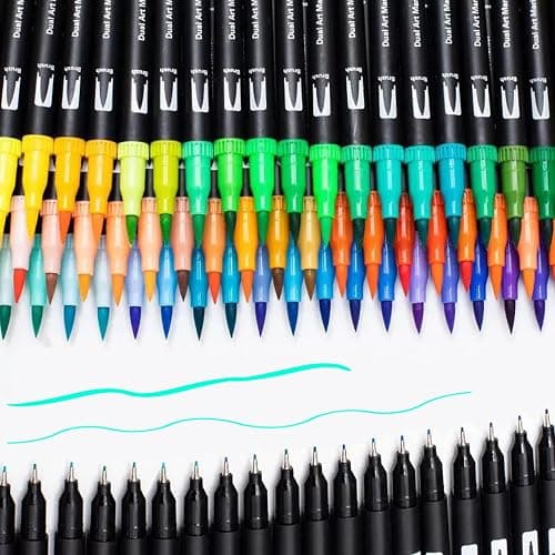 AQTQA Dual Brush Marker Pens, 72 Colors Art Markers Set with Fine and Brush Tip Markers for Adult Coloring Books No Bleeding, Can Be Used for Note Taking Planner Hand Lettering Calligraphy thumbnail 4