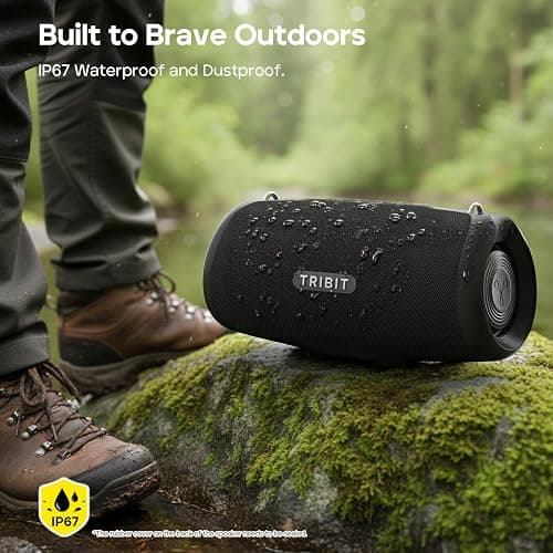 Tribit StormBox Lava Bluetooth Speaker, 80W Loud Sound, 24H Playtime, Black | IP67 Waterproof, BT5.4, XBass, Custom EQ, TWS Pairing, Portable, Wireless, Built-in Mic, Party, Home, Outdoor, Camping, Beach thumbnail 4