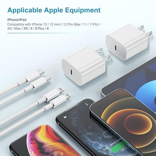 2Pack Apple Certified iPhone Charger Fast Charging, 20W PD USB C Wall Charger Block with Type C to Lightning Cable 6ft Compatible with iPhone 14/14 Plus/13 Pro Max/12/12 Pro/11/iPad thumbnail 7