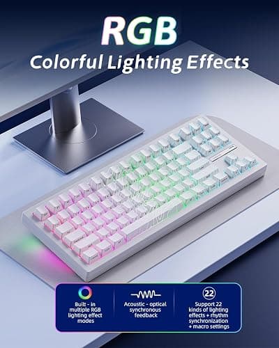 ZORNHER ZH870 Wireless Gaming Mechanical Keyboard,80% White Custom Creamy Sound Keyboard with Lighted Up White Topographic Keycaps,Creamy Sounding Linear Switches,Hot-Swappable,RGB Backlit thumbnail 4