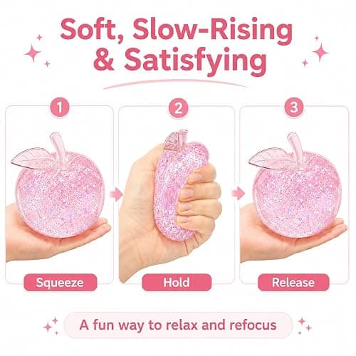 Apple Squishy, Slow Rising Squishy Apple Toy, Realistic Sensory Fidget | Fruit Squishy Squeeze Toy for Adults, Stress Relief, Sensory Play, Realistic Pink Apple Design for Office Desks, Party Gifts thumbnail 3