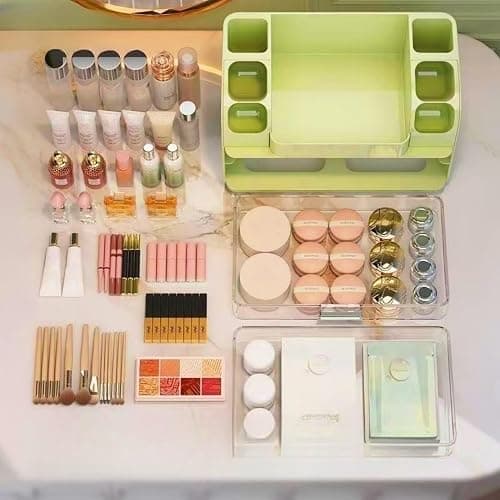 Makeup Organizer with Drawers for Vanity,Bathroom Countertop Organizer with Brushes Holder,Skincare Storage Organizer,Perfect Cosmetic Display Case for Skincare,Lipstick and Beauty Essential (Green) thumbnail 5