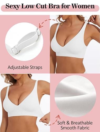 BOUFOR Deep V Bra Low Cut Sexy Push Up Bralettes for Women Padded Comfy Smoothing Wireless Lifting Bras Seamless Bralette thumbnail 4