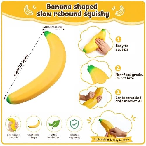 18In Giant Banana Squishy, 2026 New Jumbo Bannana Squishy Squeeze Toy, Slow Rising Soft Squishys Bananas Toys for Stress Relief thumbnail 3