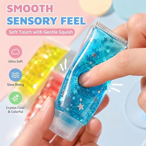 Clear Jam Bottle Squishy Toy, Cute Toothpaste Slow Rising Fidget Sensory Toys for Stress Anxiety Relief, Soft Desk Squeeze Toy Birthday Gifts for Adults (Star Blue) thumbnail 2