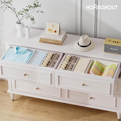 Homsorout Drawer Organisers Foldable Drawer Dividers - 10 Pack Fabric Clothes Wardrobe Storage Boxes Drawer Dividers Cubes for Baby Clothing, Socks, Underwear, Ties, Bedroom - White thumbnail 3