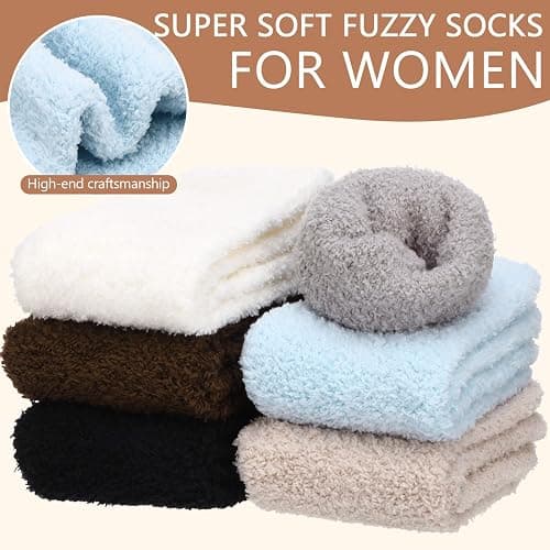 Halinuia 6 Paare Kuschelsocken Damen Warme Flauschige Socken Kuschel Bettsocken Schlafsocken Thermosocken Dicke Wintersocken Haussocken für Weihnachten als Geschenke 36-41 thumbnail 4