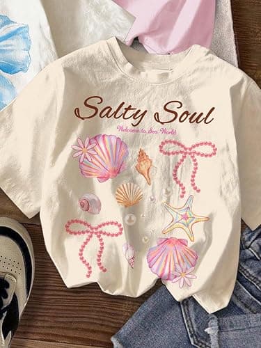 RoseSeek Girl's Graphic Tees Crewneck Summer T Shirt Tops Cute Clothes | Short Sleeve, Regular Fit, Casual, Summer Tops for Girls 10-12/14-16, Tween Girl Clothes thumbnail 6