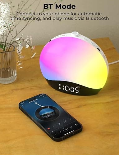 LIORQUE Sunrise Alarm Clock Wake Up Light Clock with Sunrise/Sunset Simulation, 8 Colors Atmosphere Lamp, 22 Natural Sounds, Dual Alarms, Snooze and FM Radio, Light Up Alarm Clock Bedside thumbnail 5