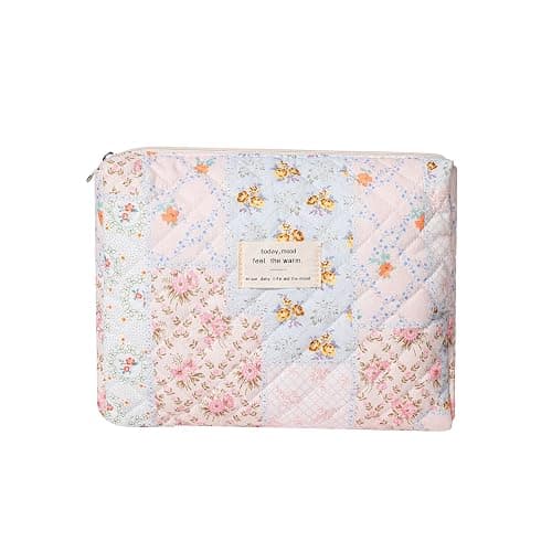 uekeboag Quilted Cotton Makeup Bag,Coquette Quilted Toiletry Bag for Women and Girls,Floral Coquette Pouch,Cute Kawaii Travel Cosmetic Bags(03 Pink Flower) - Image 1