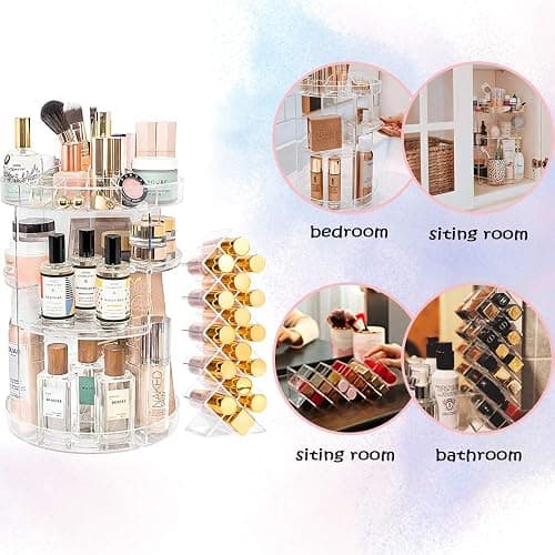 YIEZI Makeup Organiser 360 Degree Rotating Cosmetic Display Stand with 1-Pack Fish Shape Lipstick Organiser Tower, Multi-function Adjustable Spinning Holder, Storage Cosmetic Skincare Perfume Lipstick thumbnail 5