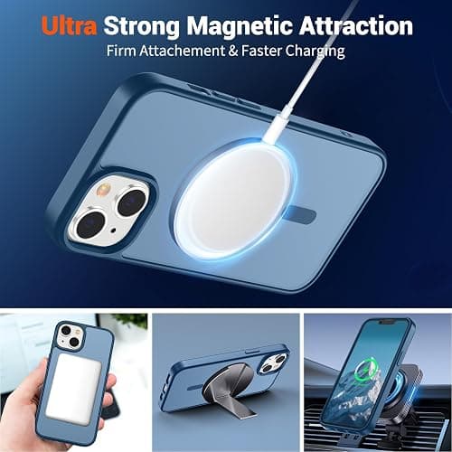 SUPFINE Magnetic for iPhone 14 Case & iPhone 13 Case (Compatible with MagSafe) (Military Grade Drop Protection) Slim Translucent Matte Shockproof Phone Cover,Deep Blue thumbnail 5