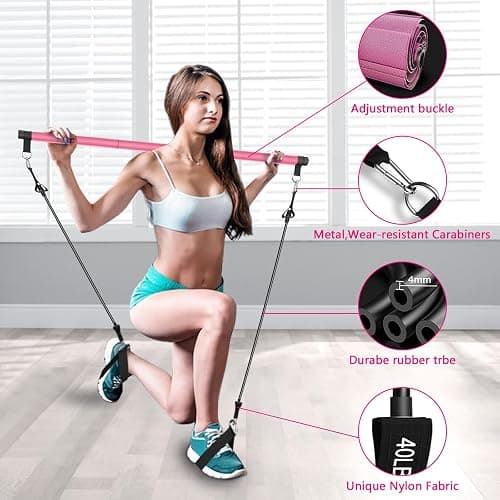 Bbtops Pilates Bar Kit with Resistance Bands,Pilates Bar with Stackable Bands Workout Equipment for Legs,Hip,Waist and Arm,Exercise Fitness Equipment for Women & Men Home Gym Yoga Pilates thumbnail 8