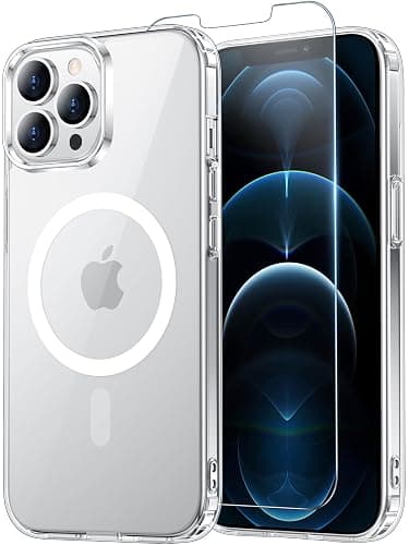 Temdan for iPhone 12& iPhone 12 Pro Case Clear with Screen Protector, Compatible with Magsafe, Anti-Yellowing, Military-Grade Protection, Shockproof Slim Magnetic Phone Case Cover, Transparent - Image 1