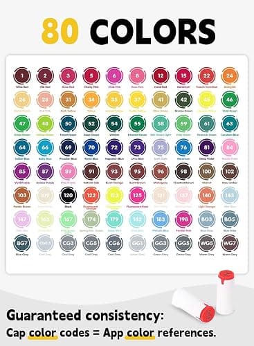 YHC 80 Colors Alcohol Markers Brush Tip with Free App, Chen Rui Art Brush Marker for Adults and Kids, Alcohol Based Brush & Chisel Tips Markers for Drawing, Coloring, Painting, Sketching thumbnail 6