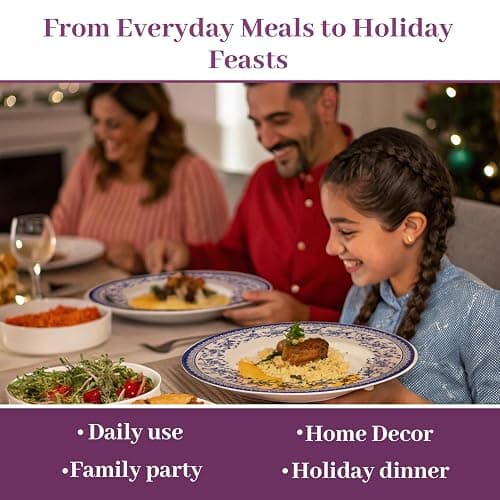 Tudor Royal 12-Piece Round Porcelain Dinnerware Set, Service for 4 - Aster BlueDesign, Multicolor Floral, Plates Bowls Mugs Dishes, Premium Quality Tableware, Unique Pattern, Glossy thumbnail 2