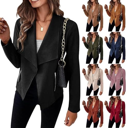 Faux Suede Jacket Women Cropped Blazer Cardigans Vintage Open Front Business Casual Jackets Lightweight Formal Coat - Image 1