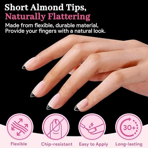 Qiek Short Almond Nail Tips - 15 Sizes 240 PCS Half Matte Full Cover Clear Fake Nails Pre-shaped Press On False Nail Tips Acrylic Soft Nail Gel Tips No C Curve Extension Manicure Home DIY Gelly Tips thumbnail 3