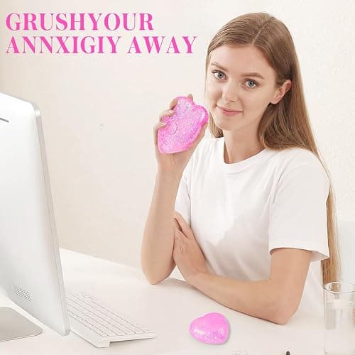 Heart Stress Balls (Pink) Squishy Toys for Adults Kids, Slow Rise Sugar Ball Sensory Fidget Toys, Love Shape Squishy Squeeze Toys, Malt Stretch Ball, Heart Shape Stress Toys for Hand Exercise thumbnail 5