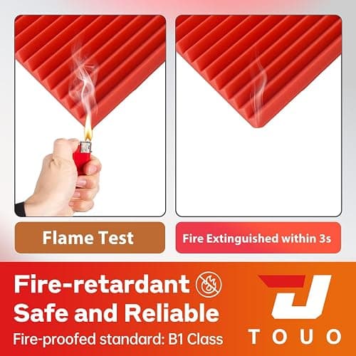 TOUO 24 Pack Acoustic Panels – Sound Proof Foam Panels for Wall 12"x12"x2", Flame Retardant Wedge Acoustic Foam, High-Density Sound Absorbing Panels for Home Studio(Red, 2" Thick 24 Pack) thumbnail 4