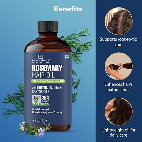Botanic Hearth Rosemary Oil for Hair Growth - 2 Fl oz | Enriched with Biotin, Castor & Jojoba | Hair Relaxers & Dry Scalp Treatment | Color Safe | Suitable For All Hair Types thumbnail 2