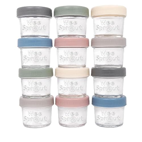 WeeSprout Glass Baby Food Storage Jars w/Lids (4 oz, 12 Pack Set) Snack, Puree, Reusable Small Containers, Breast Milk, Fridge or Freezer, Microwave & Dishwasher Safe, Essential Must Have for Infants - Image 1